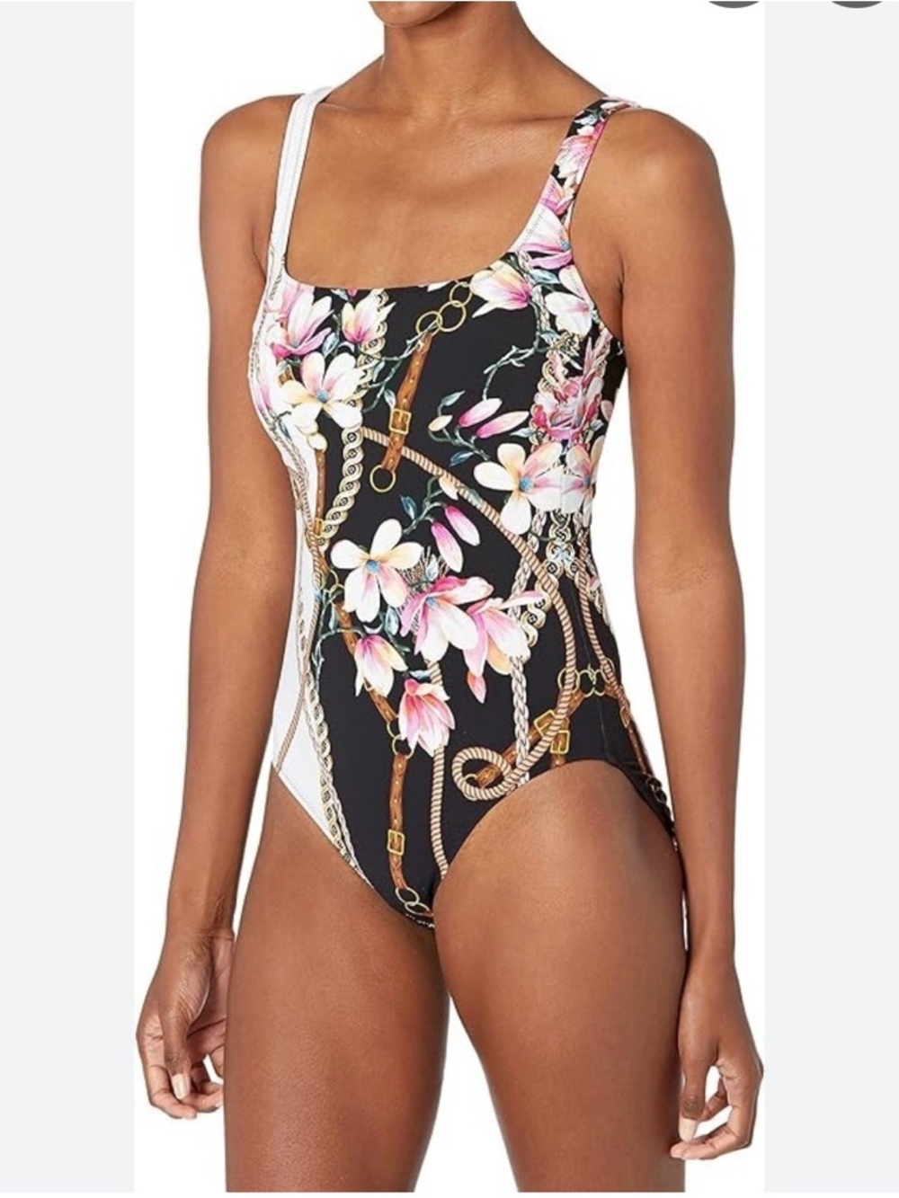 Gottex Black Floral & Chain Print One-Piece Swimsuit